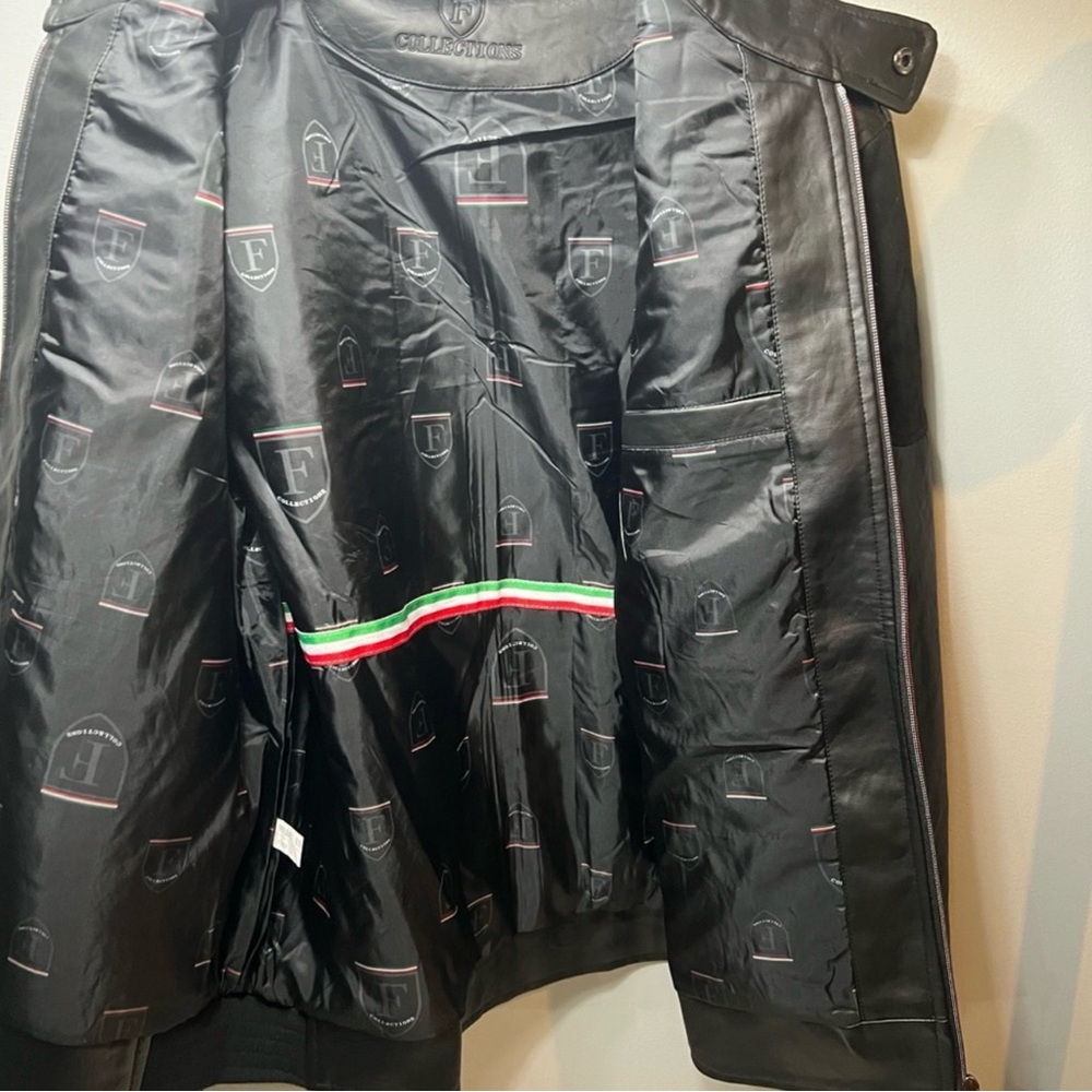 Men's Black Leather Jacket with Red Accents - Picture 3 of 6